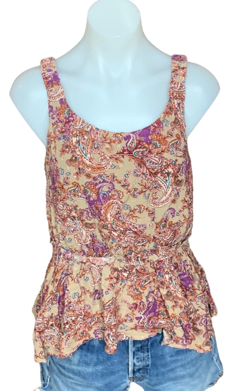 Fall Paisley Peplum Top SMALL Taupe Sleeveless Earthy Brown Camisole NEW - Picture 1 of 4